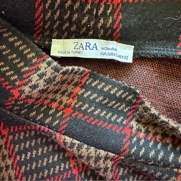 Zara Woman Black Red Brown Houndstooth Midi Dress - Women L - Mod Academia 60s - Picture 4 of 5